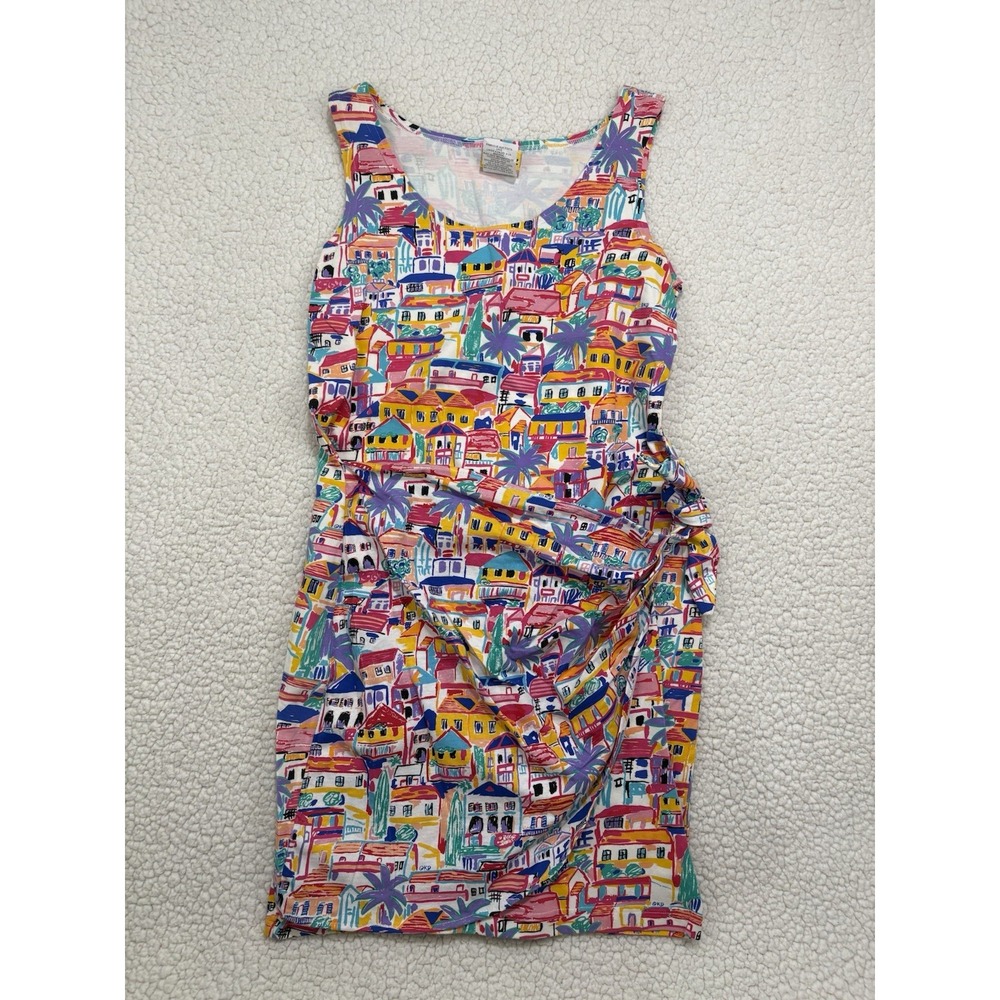 Vintage Ken Done Artwear Dress Small Mediterranean Village European Beach Resort